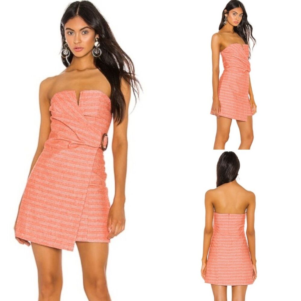 Line & Dot Zoe Dress Orange Strapless Buckle Linen Blend Size M Lined Sweetheart